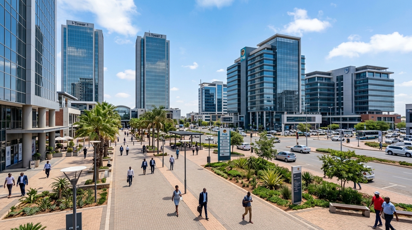 Gaborone Central Business District commercial hub and high-rise corporate towers