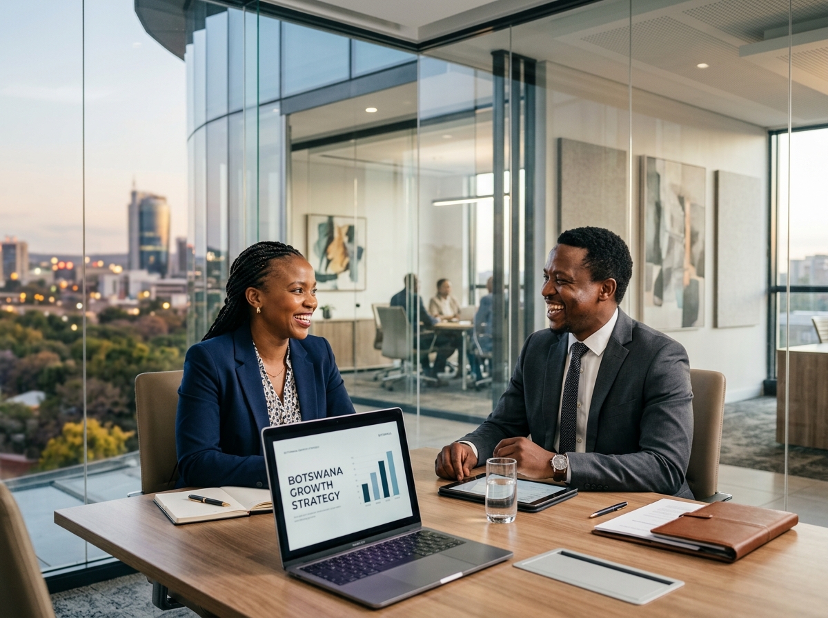 Botswana corporate business leaders in Gaborone reviewing enterprise growth strategy